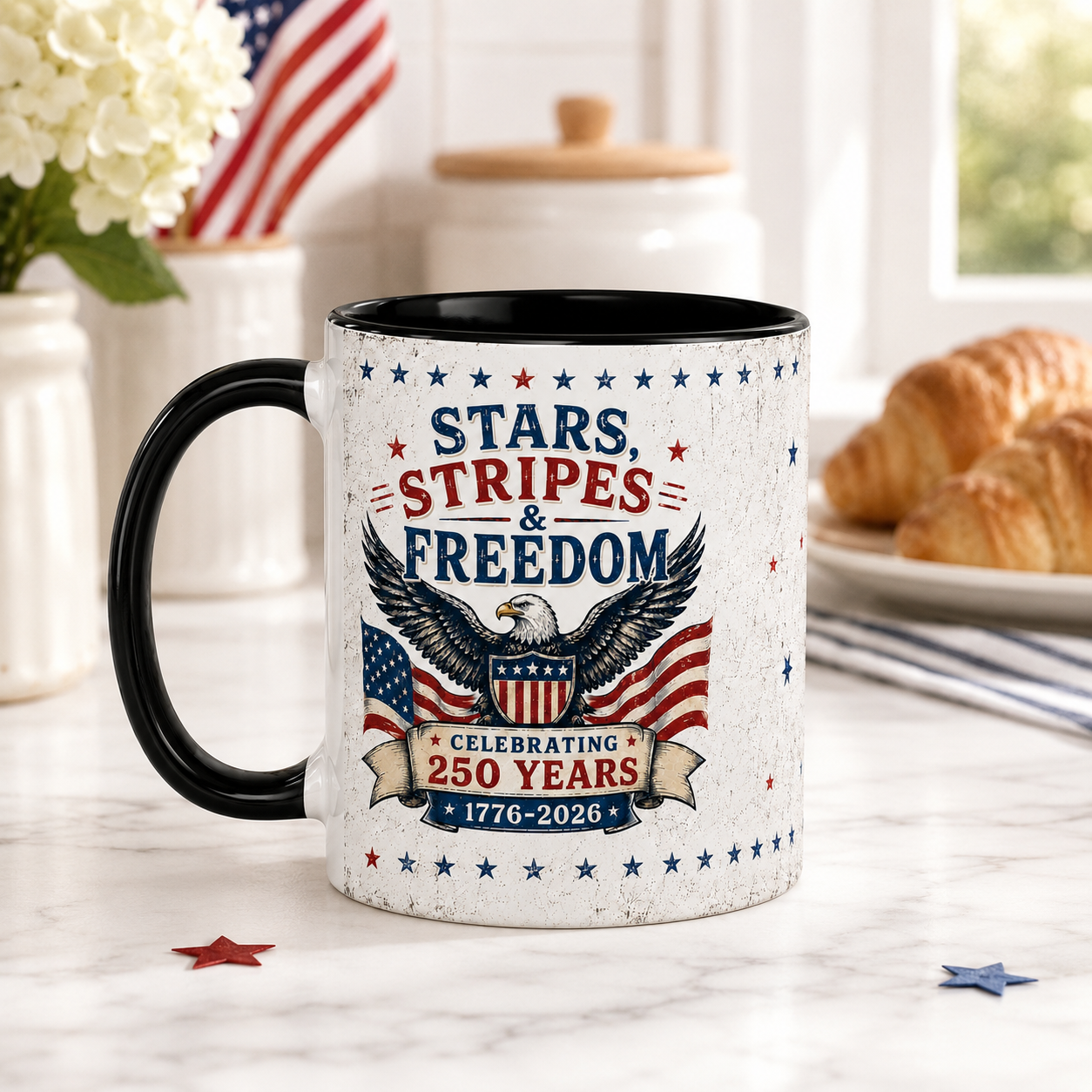 Stars Stripes & Freedom Mug – America 250th Anniversary Patriotic Coffee Mug