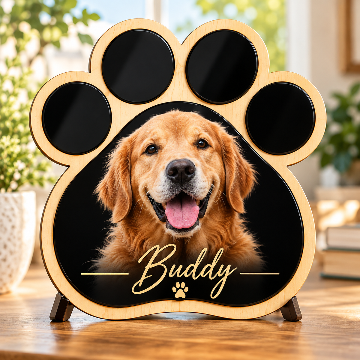 Custom Pet Photo Paw Plaque, Personalized Dog or Cat Portrait, Pet Memorial Gift, Wood & Acrylic Paw Print Sign