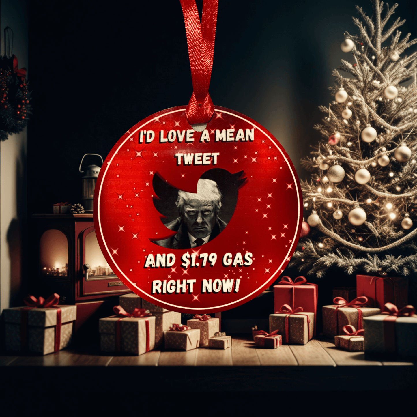 I'd Love A Mean Tweet Trump Christmas Ornament
