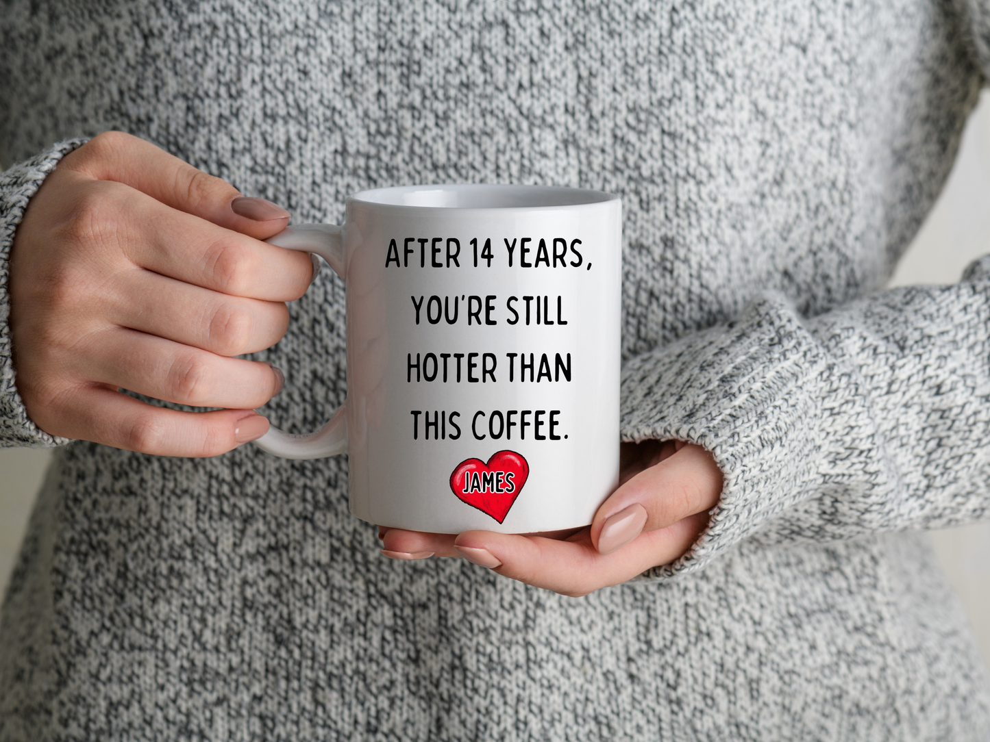 Personalized Funny Coffee Mug | Still Hotter Than Coffee | Custom Anniversary Gift | Heart Emoji | Unique Ceramic Cup with Name | Drinkware