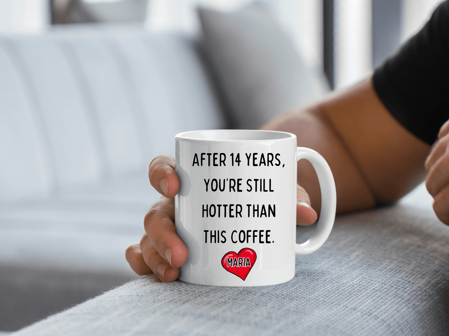 Personalized Funny Coffee Mug | Still Hotter Than Coffee | Custom Anniversary Gift | Heart Emoji | Unique Ceramic Cup with Name | Drinkware