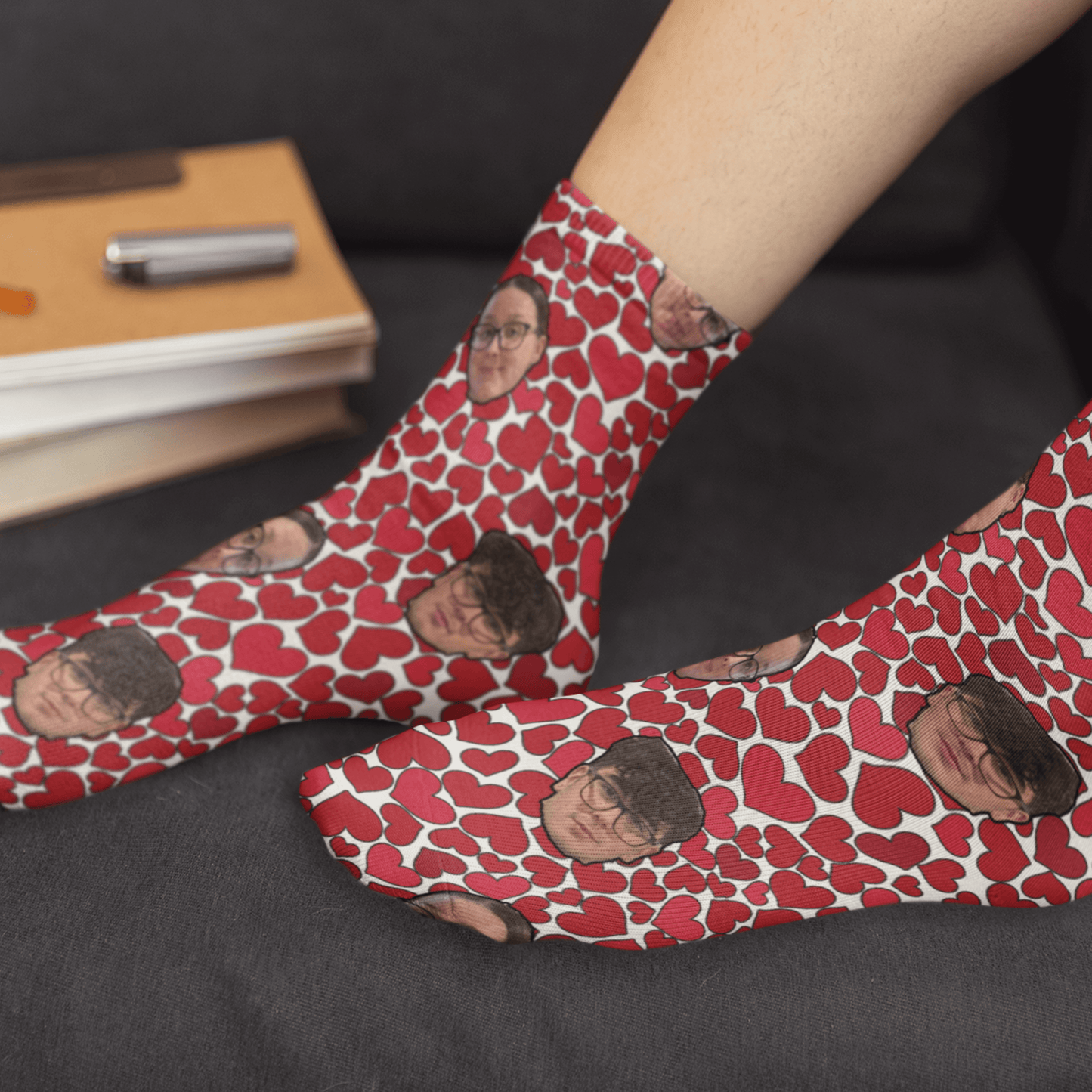 Face Socks For Valentine's Day With Hearts, Personalized Gift For Husband, Wife, Boyfriend or Girlfriend