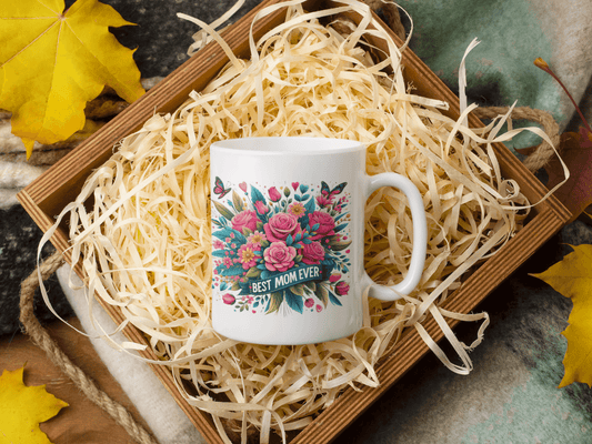 Best Mom Ever Coffee Mug, Greatest Mom Ever Teacup, White Ceramic Beaker, Mother's Day and Valentine's Day Gift For Mom