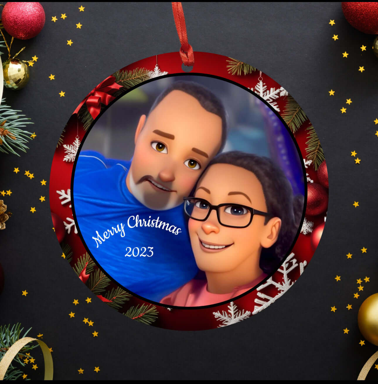 Custom Personalized Christmas Ornament - Transform Your Photo into Cartoon Art