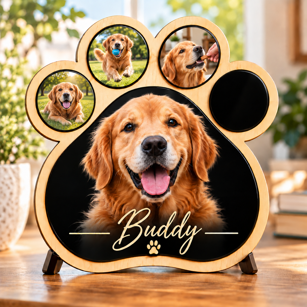Custom Pet Photo Paw Plaque, Personalized Dog or Cat Portrait, Pet Memorial Gift, Wood & Acrylic Paw Print Sign