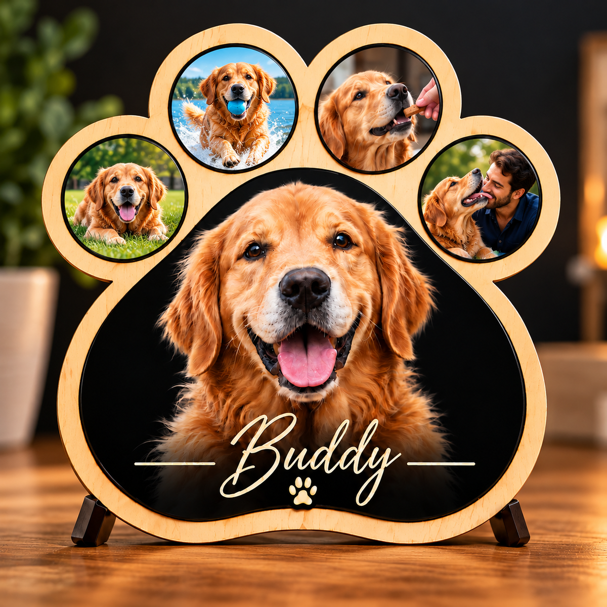 Custom Pet Photo Paw Plaque, Personalized Dog or Cat Portrait, Pet Memorial Gift, Wood & Acrylic Paw Print Sign