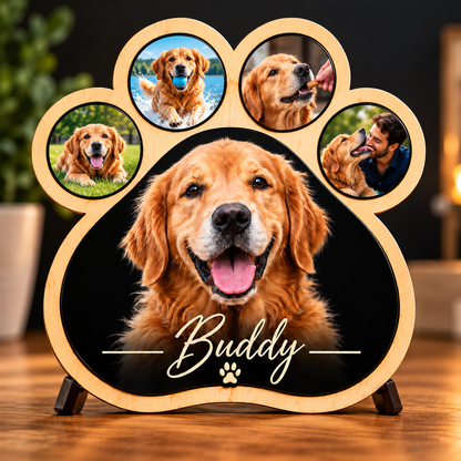 Custom Pet Photo Paw Plaque, Personalized Dog or Cat Portrait, Pet Memorial Gift, Wood & Acrylic Paw Print Sign