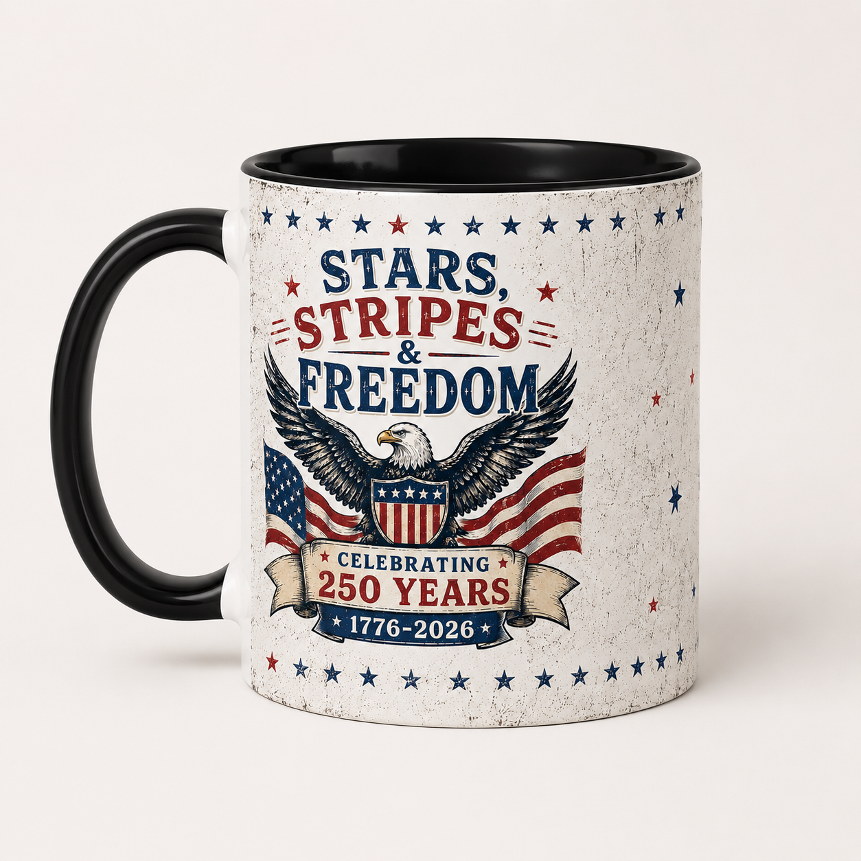 Stars Stripes & Freedom Mug – America 250th Anniversary Patriotic Coffee Mug