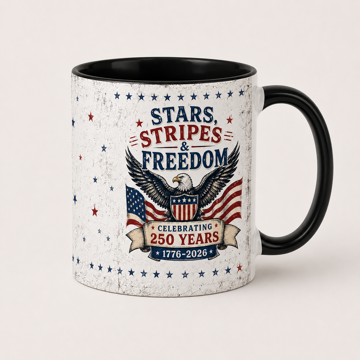 Stars Stripes & Freedom Mug – America 250th Anniversary Patriotic Coffee Mug