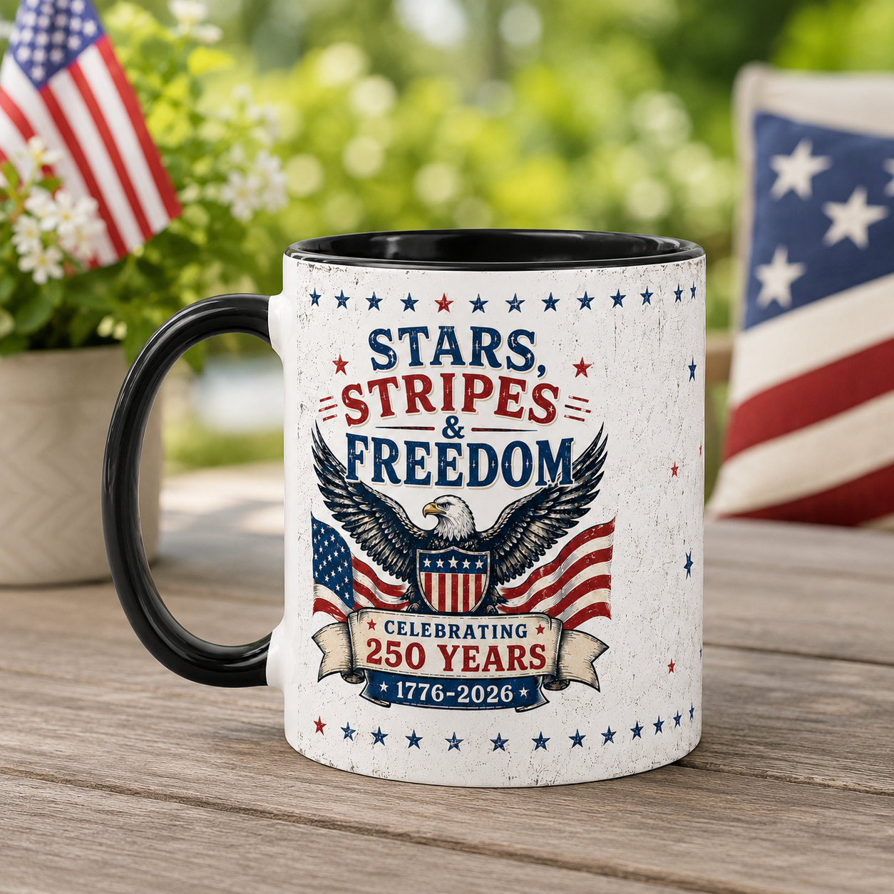 Stars Stripes & Freedom Mug – America 250th Anniversary Patriotic Coffee Mug