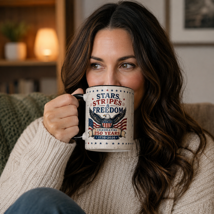 Stars Stripes & Freedom Mug – America 250th Anniversary Patriotic Coffee Mug