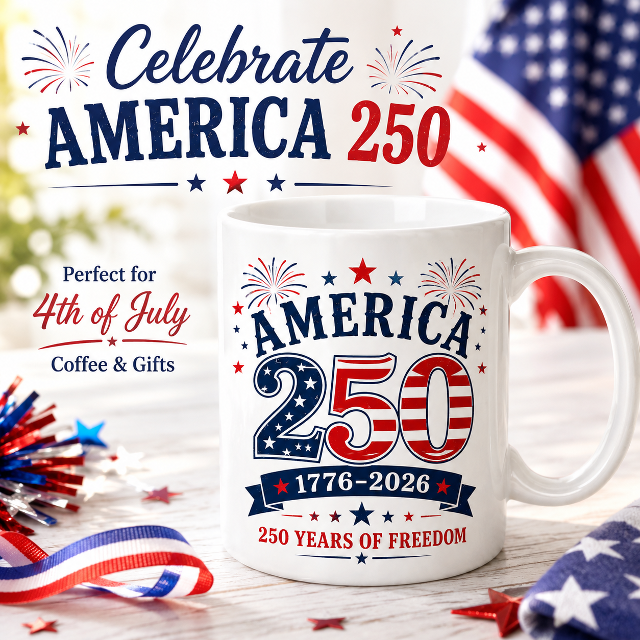 America 250th Anniversary Mug – Patriotic 4th of July Coffee Mug
