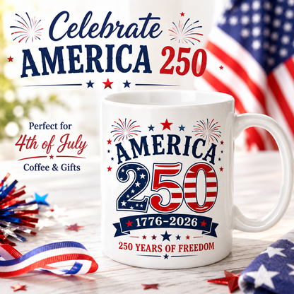 America 250th Anniversary Mug – Patriotic 4th of July Coffee Mug