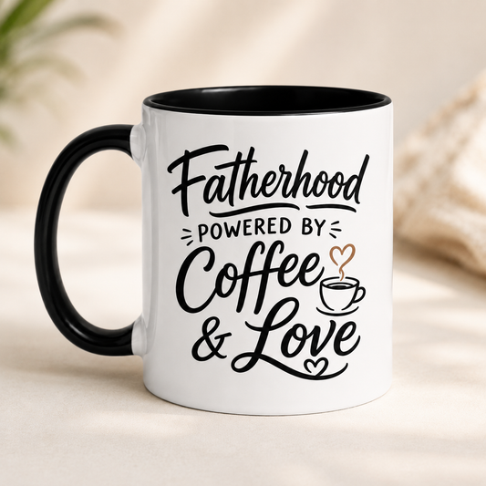 Fatherhood Powered by Coffee & Love Mug – Father’s Day Coffee Mug Gift for Dad