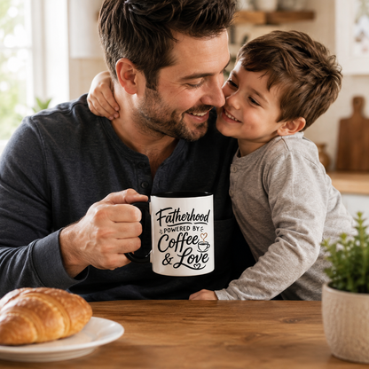 Fatherhood Powered by Coffee & Love Mug – Father’s Day Coffee Mug Gift for Dad