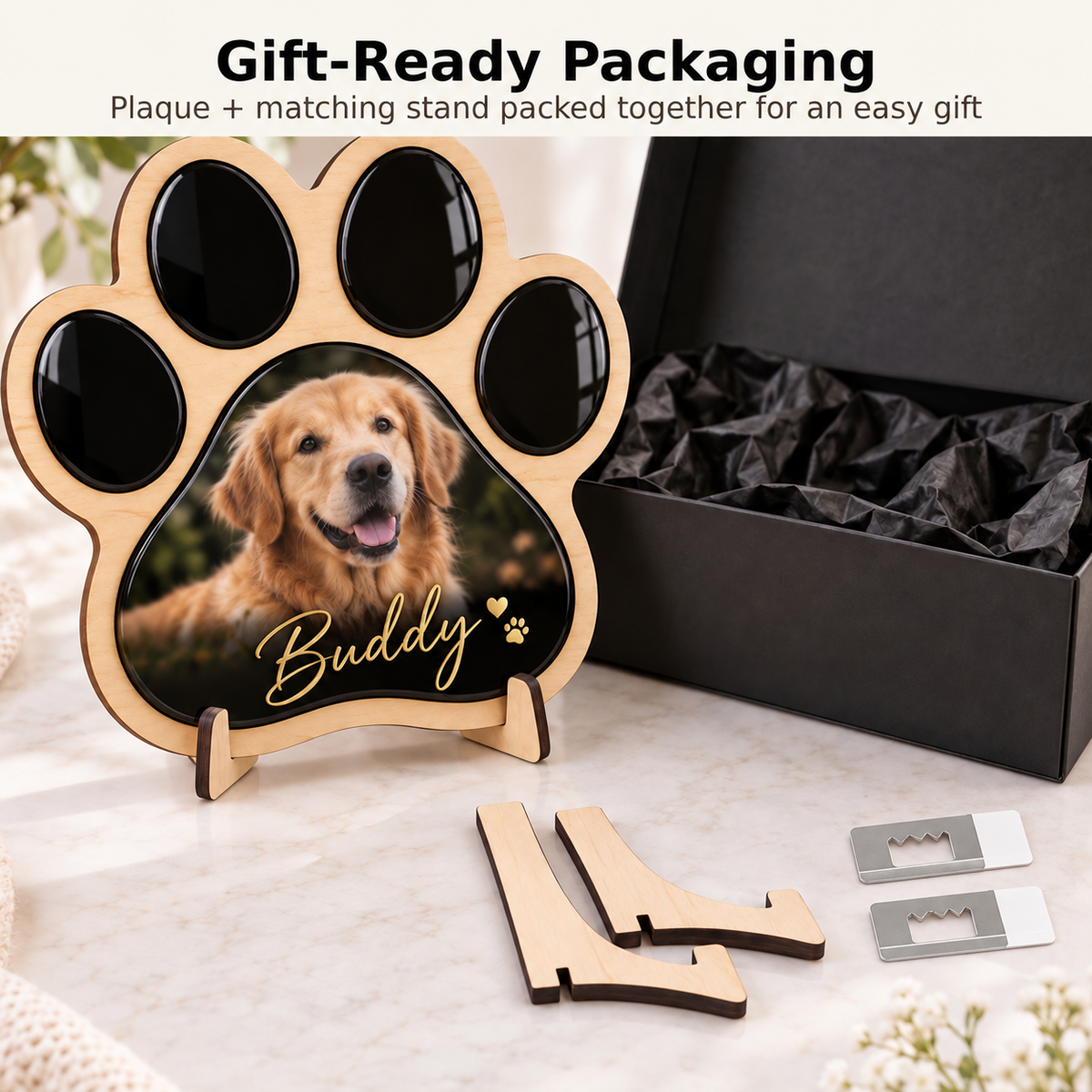 Custom Pet Photo Paw Plaque, Personalized Dog or Cat Portrait, Pet Memorial Gift, Wood & Acrylic Paw Print Sign