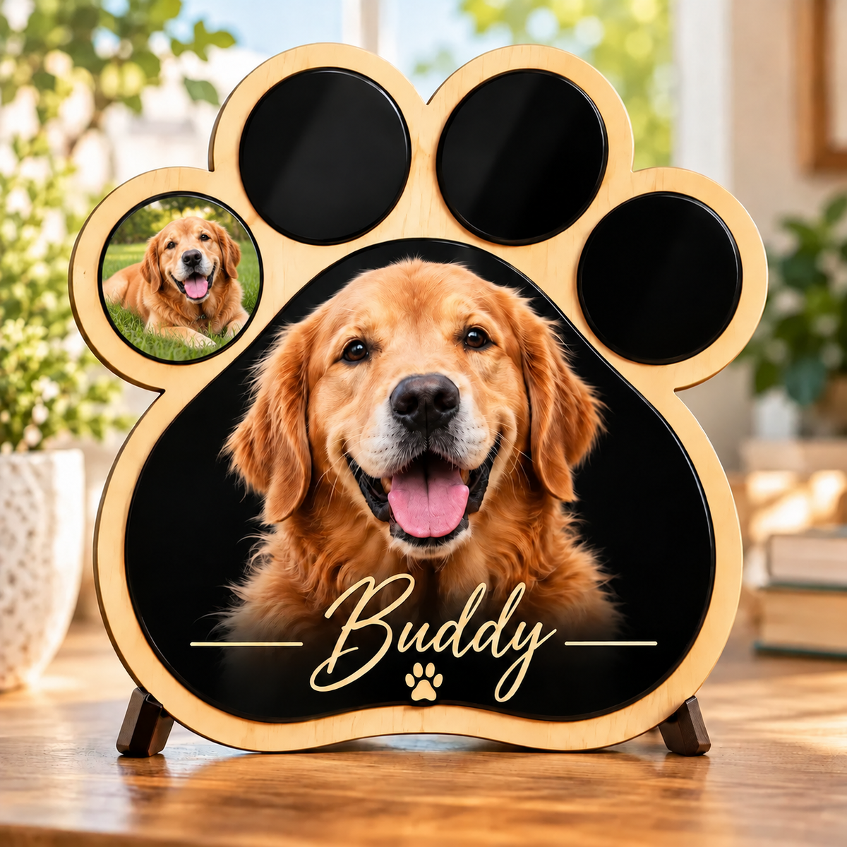 Custom Pet Photo Paw Plaque, Personalized Dog or Cat Portrait, Pet Memorial Gift, Wood & Acrylic Paw Print Sign