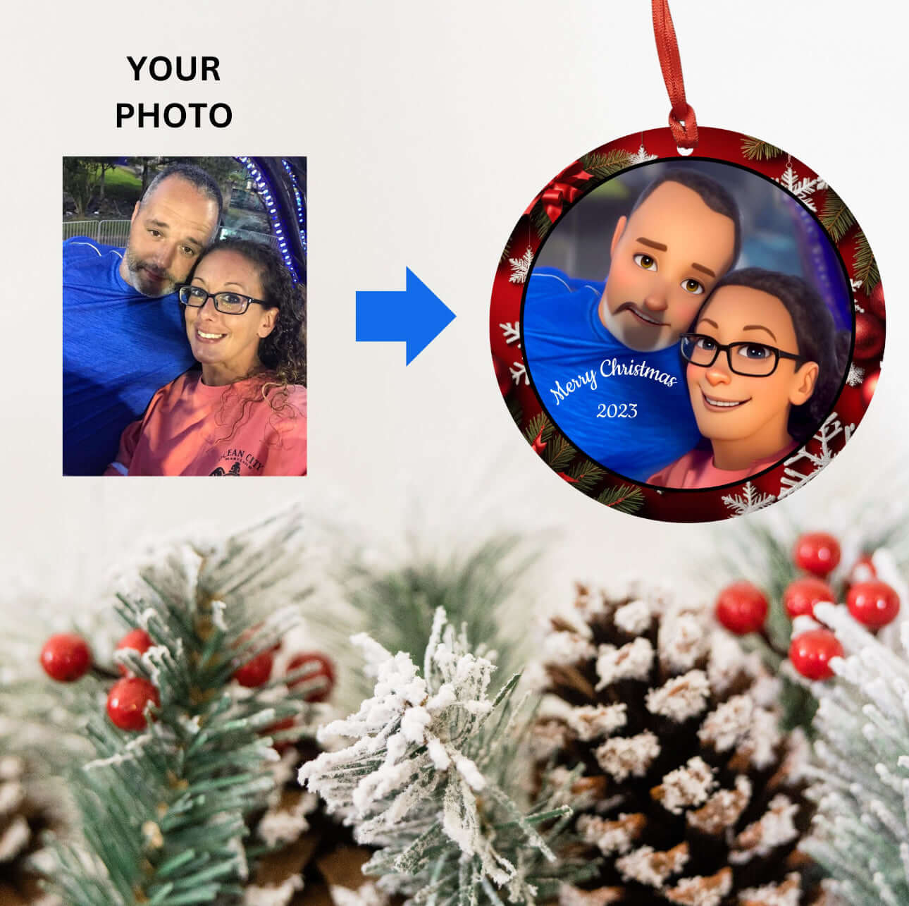 Custom Personalized Christmas Ornament - Transform Your Photo into Cartoon Art