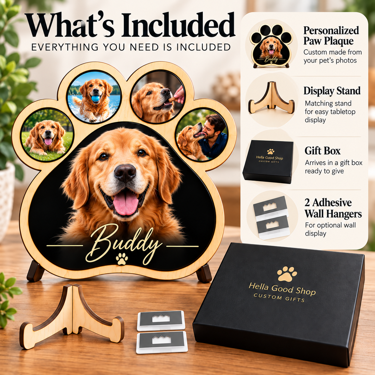 Custom Pet Photo Paw Plaque, Personalized Dog or Cat Portrait, Pet Memorial Gift, Wood & Acrylic Paw Print Sign