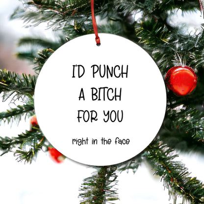Funny Friendship Ornament - Unique BFF Gift: 'I'd Throw a Punch for You' Hilarious Christmas Tree Decor