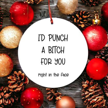 Funny Friendship Ornament - Unique BFF Gift: 'I'd Throw a Punch for You' Hilarious Christmas Tree Decor