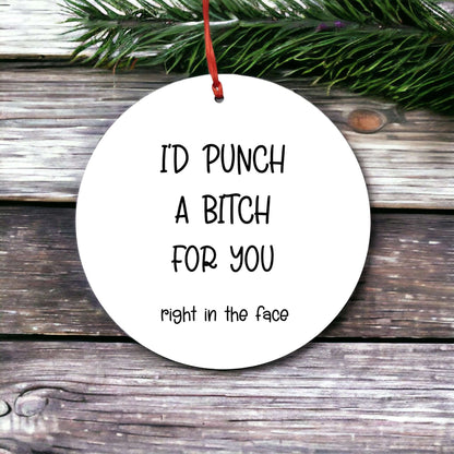 Funny Friendship Ornament - Unique BFF Gift: 'I'd Throw a Punch for You' Hilarious Christmas Tree Decor