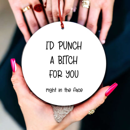 Funny Friendship Ornament - Unique BFF Gift: 'I'd Throw a Punch for You' Hilarious Christmas Tree Decor