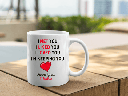 Romantic Saying Coffee Mug, Personalized Heartfelt Teacup, White Ceramic Beaker, I'm Keeping You Forever Yours Coffee Cup