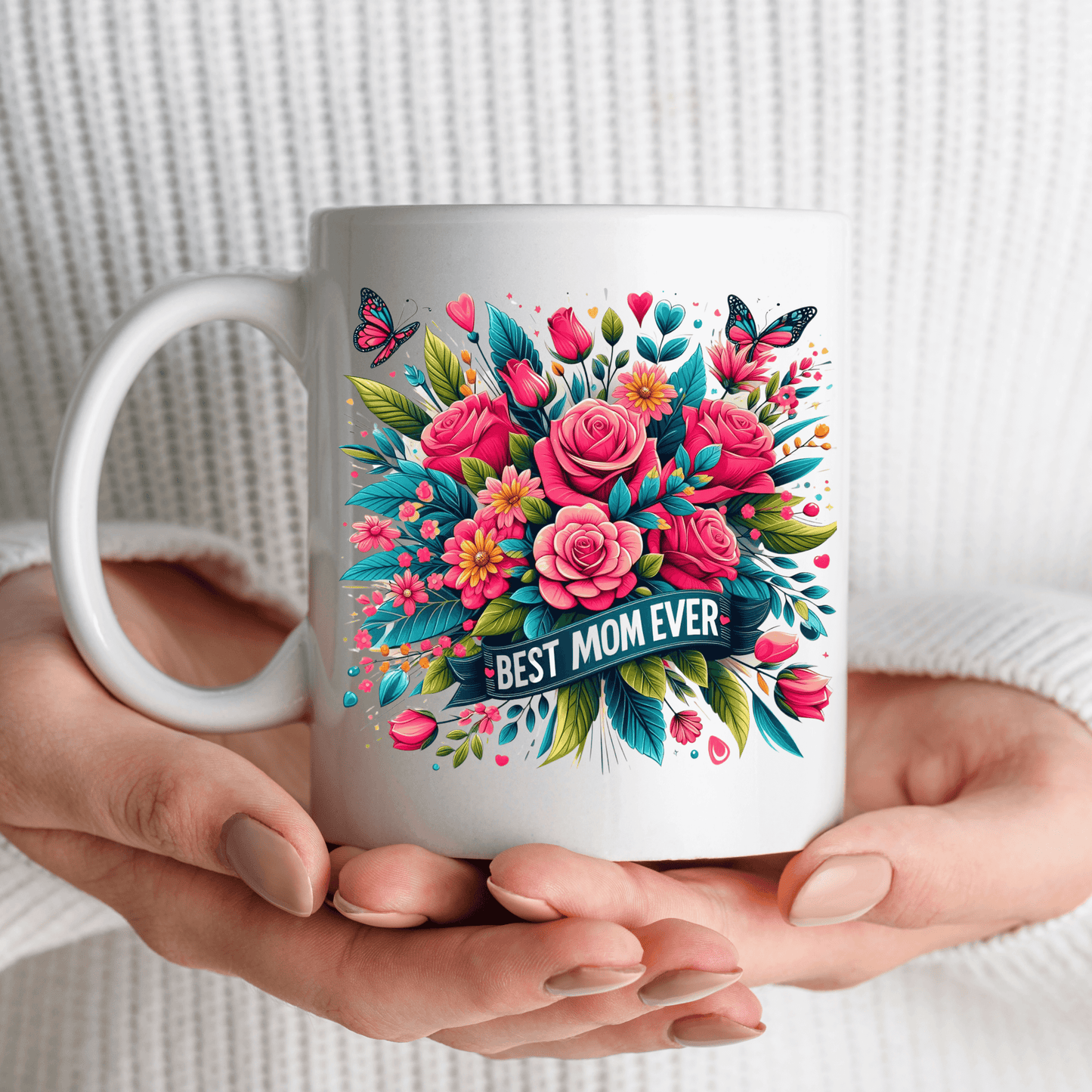 Best Mom Ever Coffee Mug, Greatest Mom Ever Teacup, White Ceramic Beaker, Mother's Day and Valentine's Day Gift For Mom