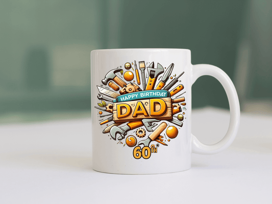Happy Birthday Dad Mug, Construction Worker Coffee Cup, Father Teacup, Carpenter Coffee Mug Gift, Personalized Age