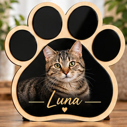 Custom Pet Photo Paw Plaque, Personalized Dog or Cat Portrait, Pet Memorial Gift, Wood & Acrylic Paw Print Sign