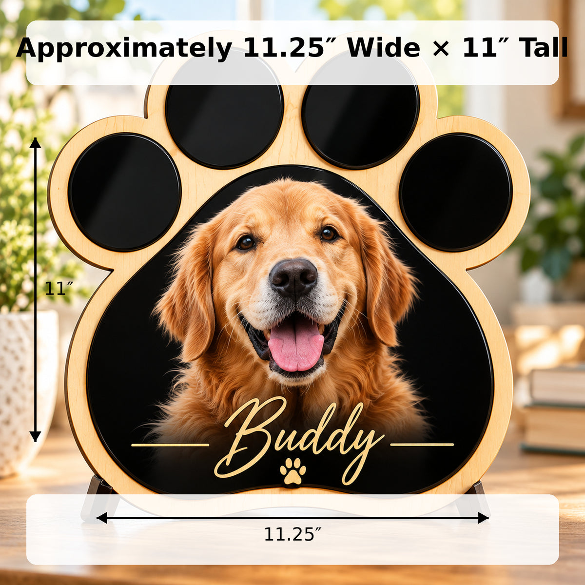Custom Pet Photo Paw Plaque, Personalized Dog or Cat Portrait, Pet Memorial Gift, Wood & Acrylic Paw Print Sign
