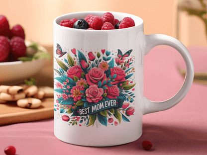 Best Mom Ever Coffee Mug, Greatest Mom Ever Teacup, White Ceramic Beaker, Mother's Day and Valentine's Day Gift For Mom