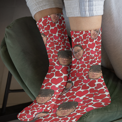Face Socks For Valentine's Day With Hearts, Personalized Gift For Husband, Wife, Boyfriend or Girlfriend
