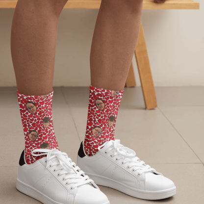 Face Socks For Valentine's Day With Hearts, Personalized Gift For Husband, Wife, Boyfriend or Girlfriend