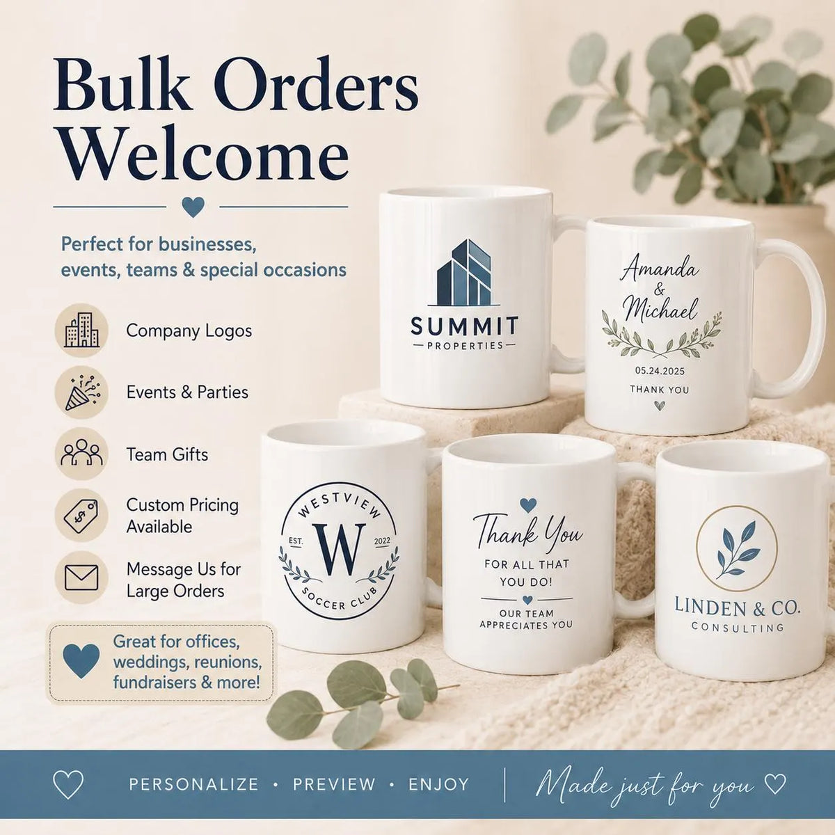 Custom Photo Coffee Mug Gift For Him Her Couples Office Mugs, Company Coffee Cups, Business Mugs