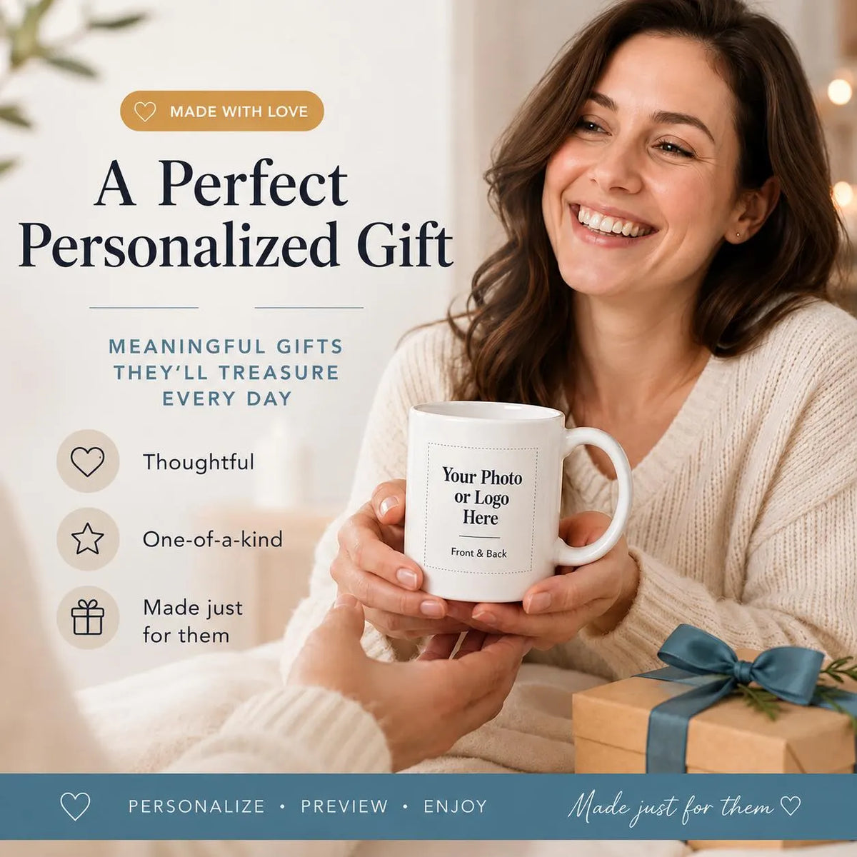 Custom Photo Coffee Mug Gift For Him Her Couples Office Mugs, Company Coffee Cups, Business Mugs