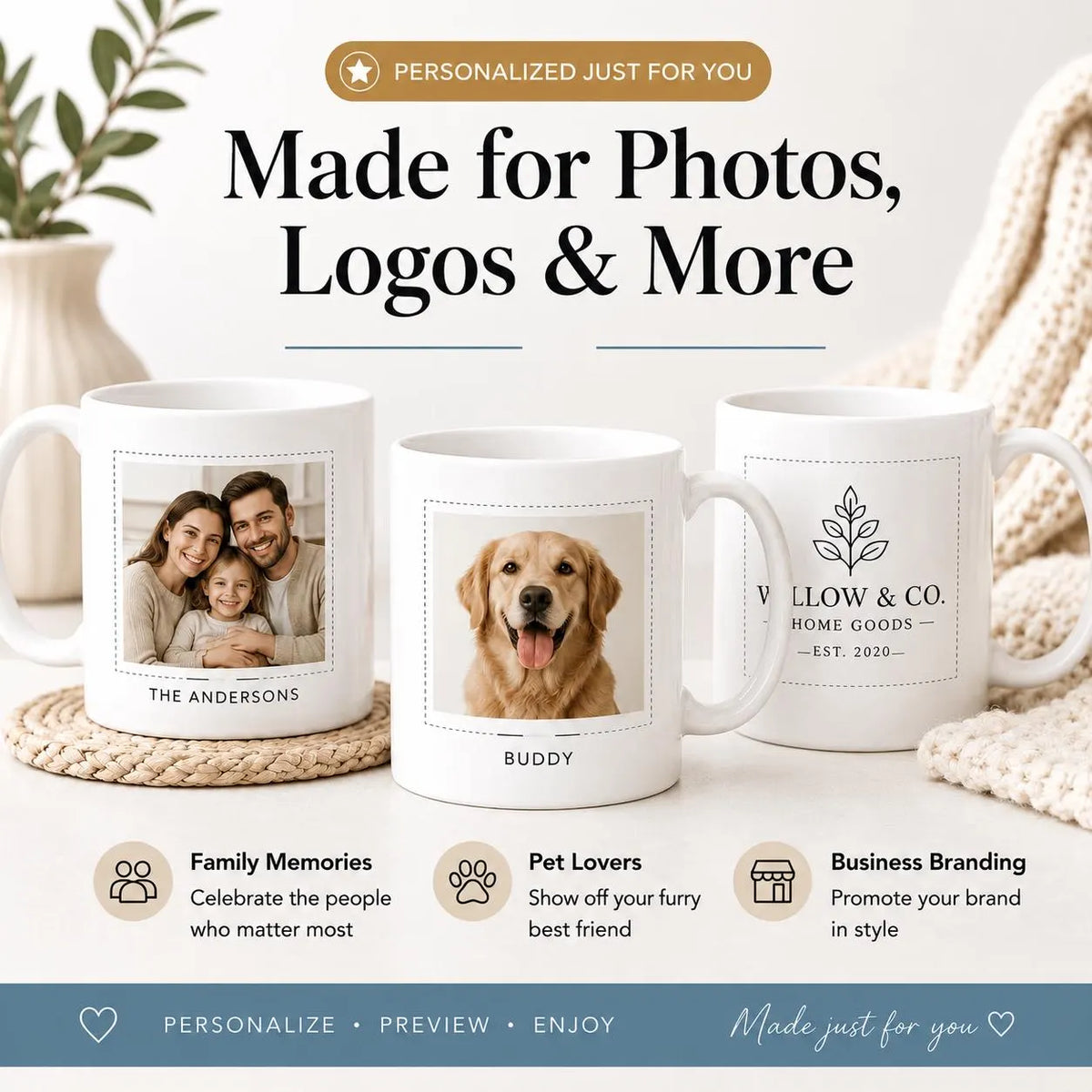 Custom Photo Coffee Mug Gift For Him Her Couples Office Mugs, Company Coffee Cups, Business Mugs