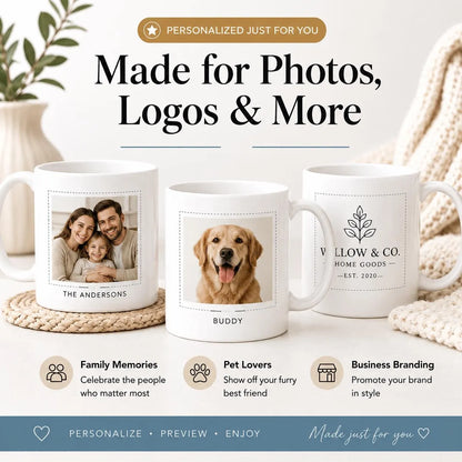 Custom Photo Coffee Mug Gift For Him Her Couples Office Mugs, Company Coffee Cups, Business Mugs