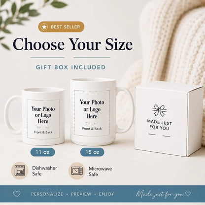 Custom Photo Coffee Mug Gift For Him Her Couples Office Mugs, Company Coffee Cups, Business Mugs