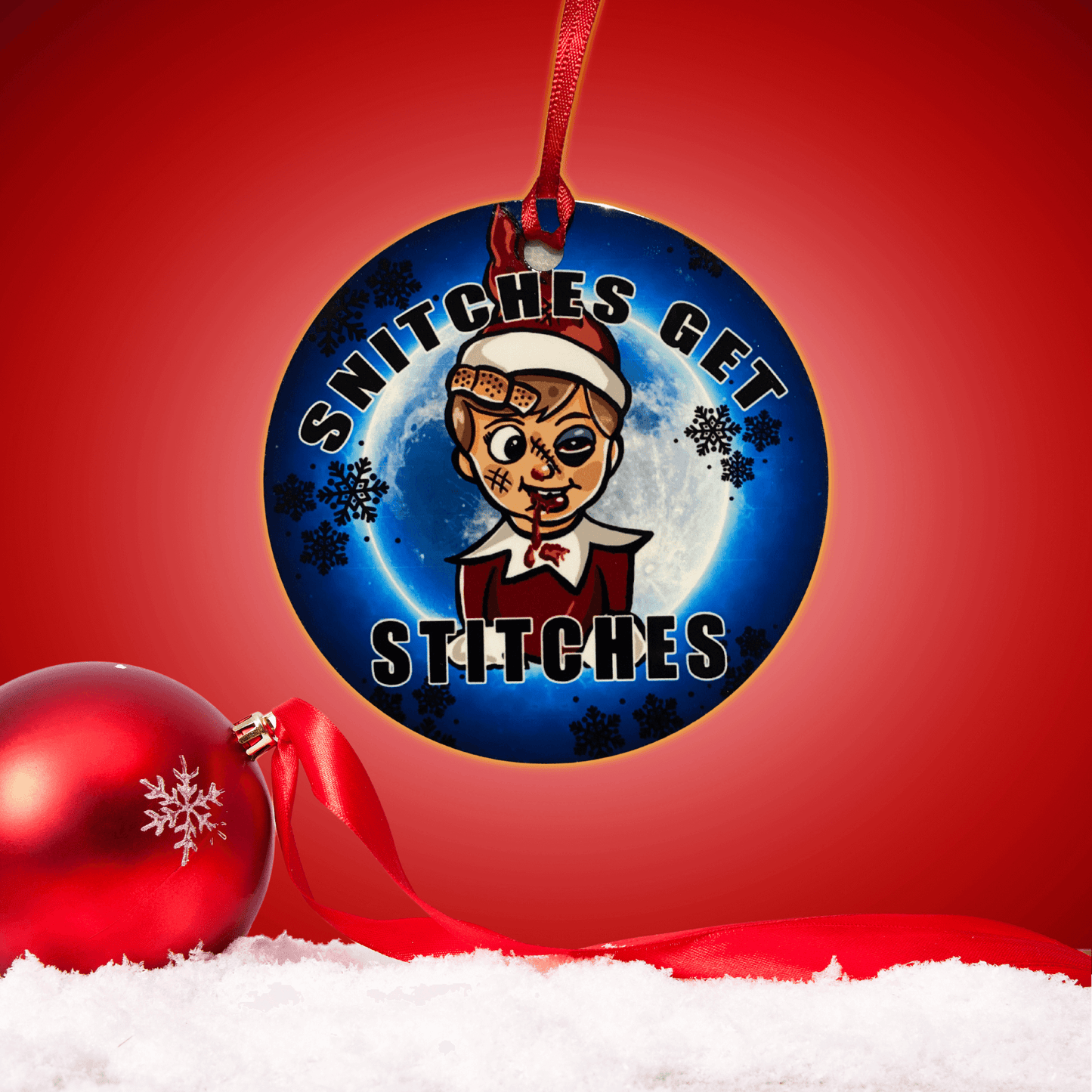 Snitches Get Stitches Funny Christmas Ornament 4
