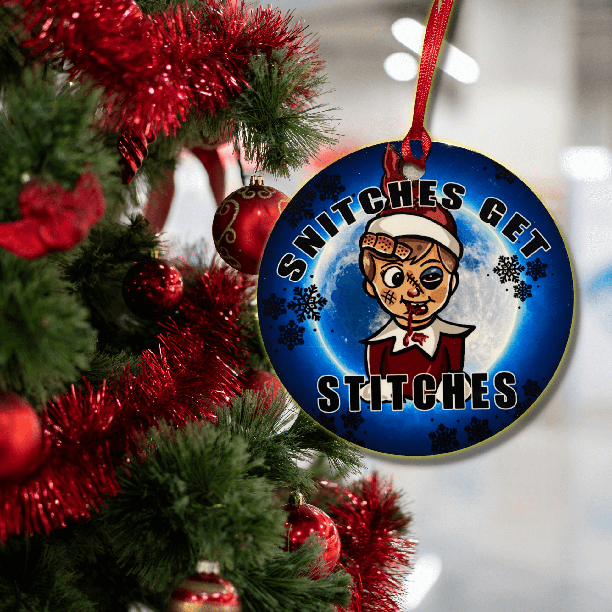 Snitches Get Stitches Funny Christmas Ornament 2