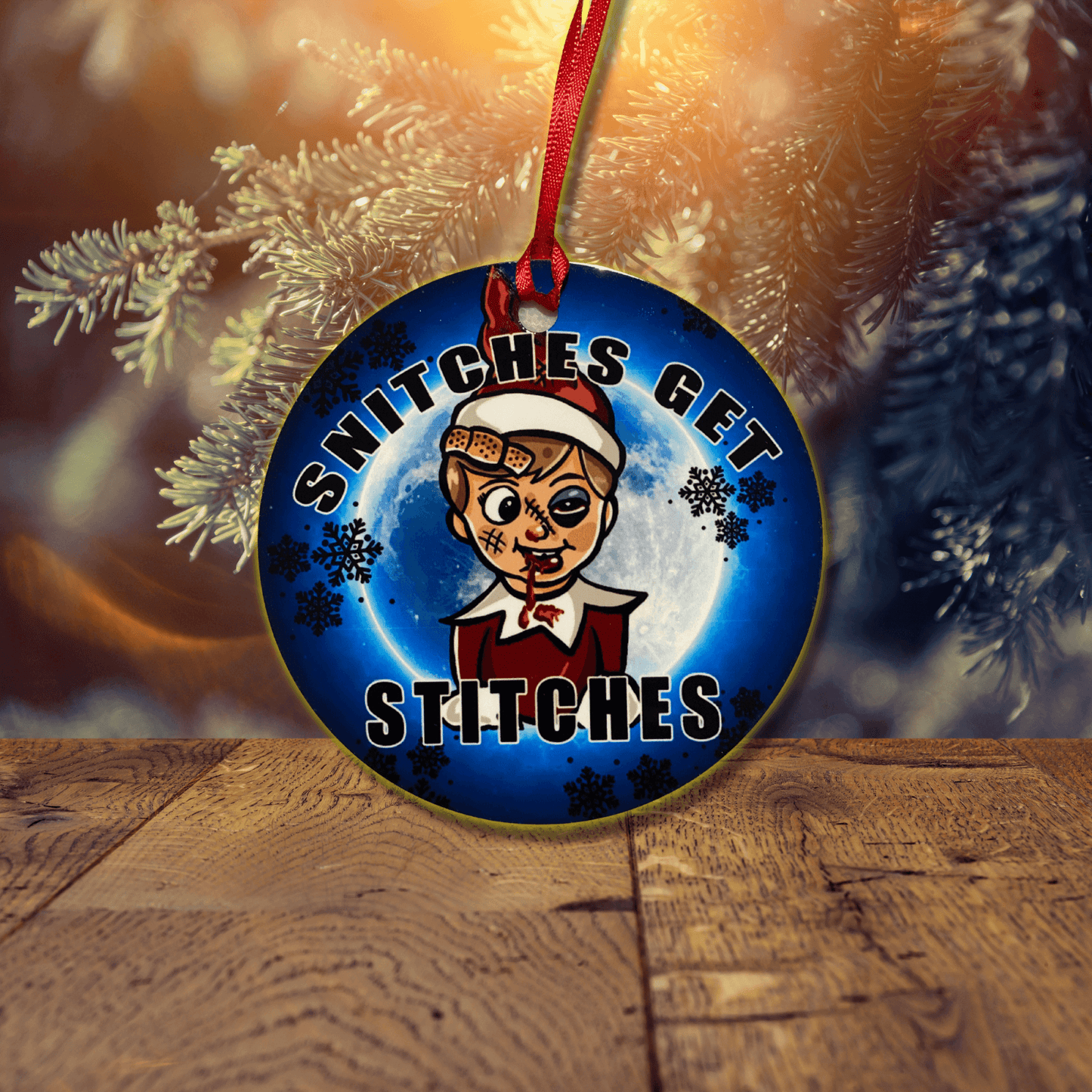 Snitches Get Stitches Funny Christmas Ornament 5
