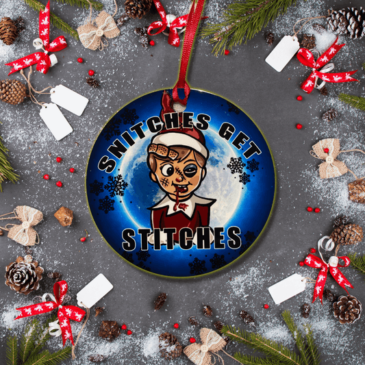 Snitches Get Stitches Funny Christmas Ornament 1
