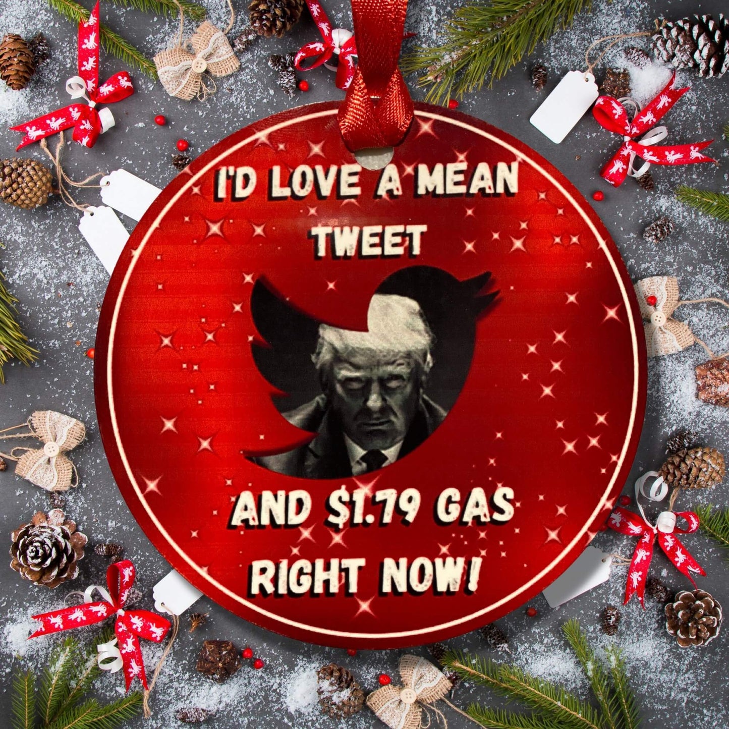 I'd Love A Mean Tweet Trump Christmas Ornament Let's Go Brandon