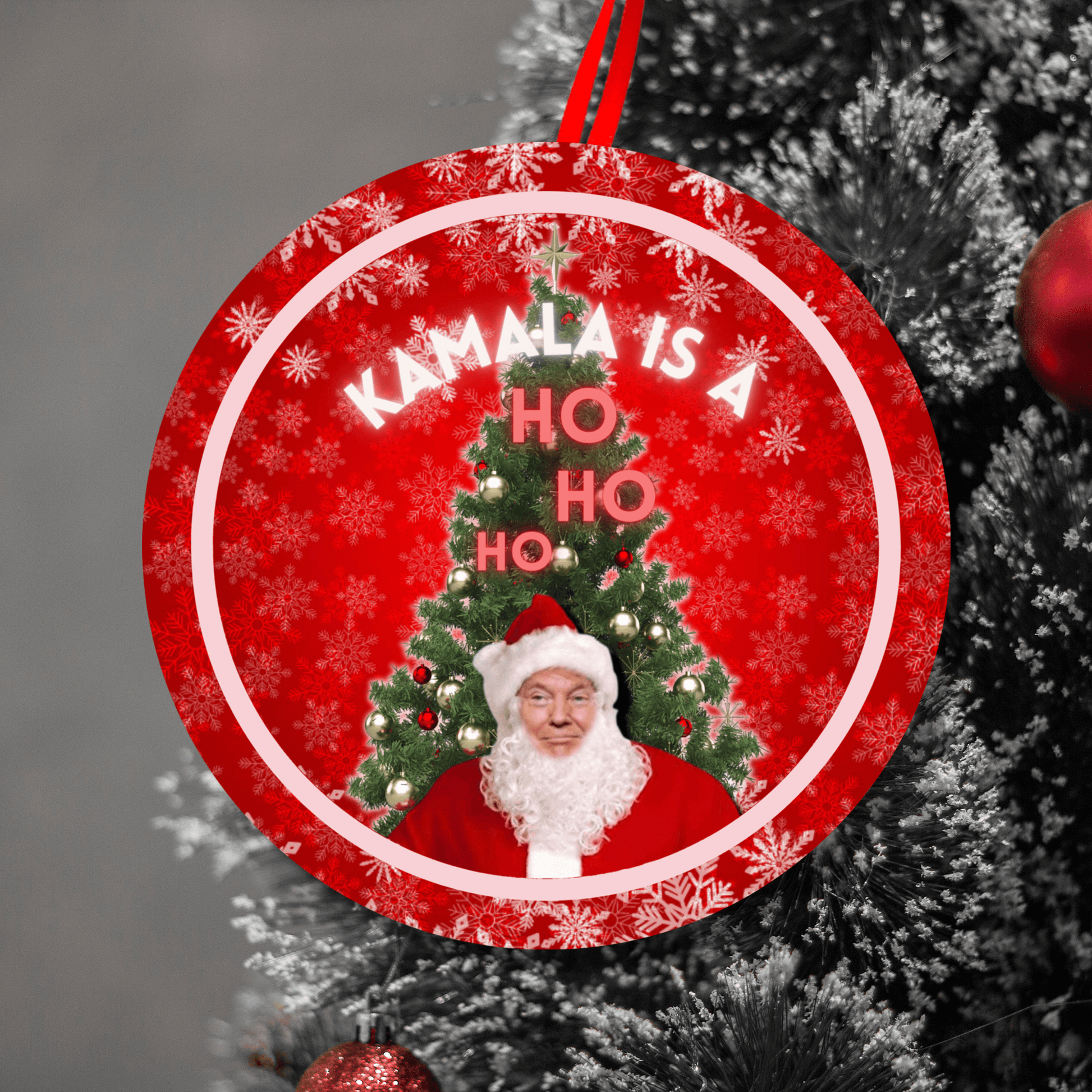 Funny Trump Kamala Is A Ho Christmas Holiday Ornament, Stocking Stuffer 10