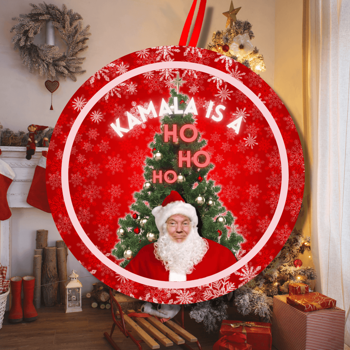 Funny Trump Kamala Is A Ho Christmas Holiday Ornament, Stocking Stuffer 2