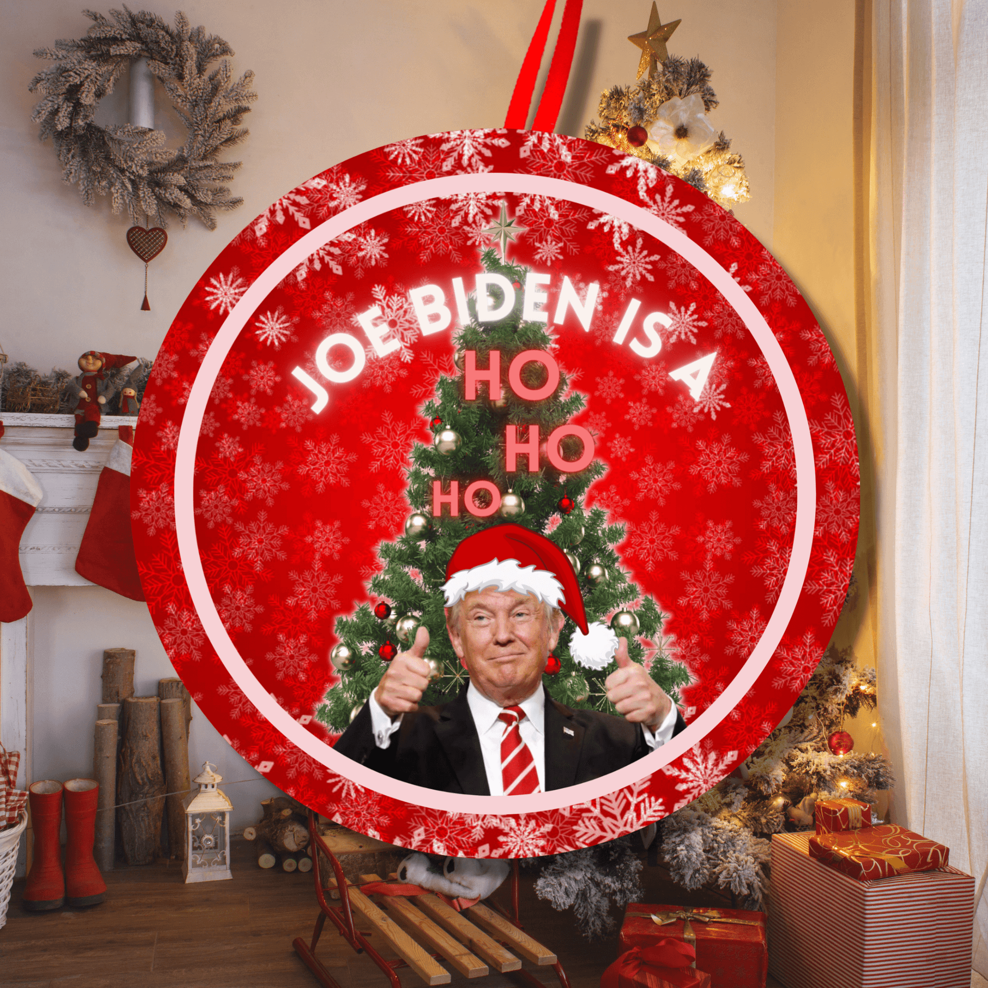 Funny Biden Let's Go Brandon FJB 2021 Christmas Patriotic Ornament