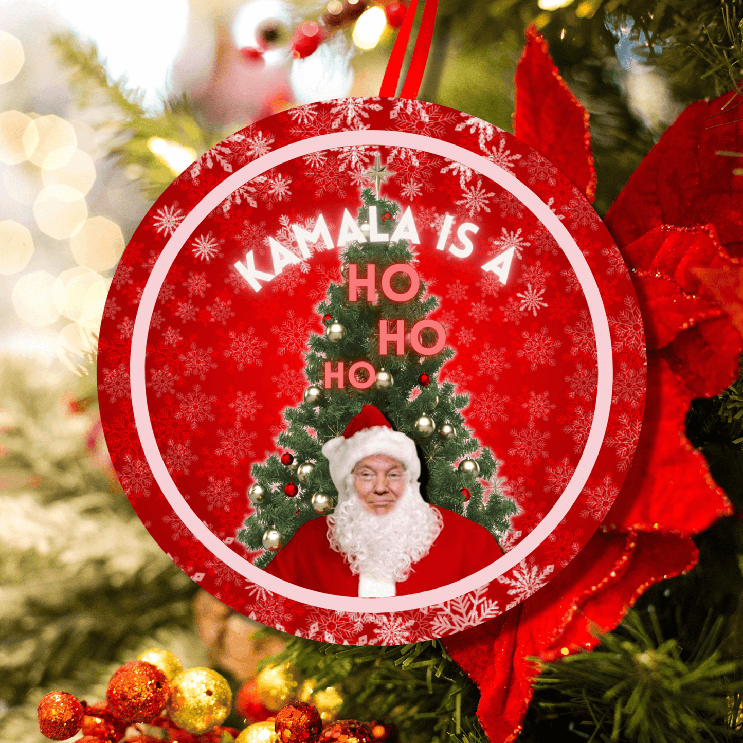 Funny Trump Kamala Is A Ho Christmas Holiday Ornament, Stocking Stuffer 5