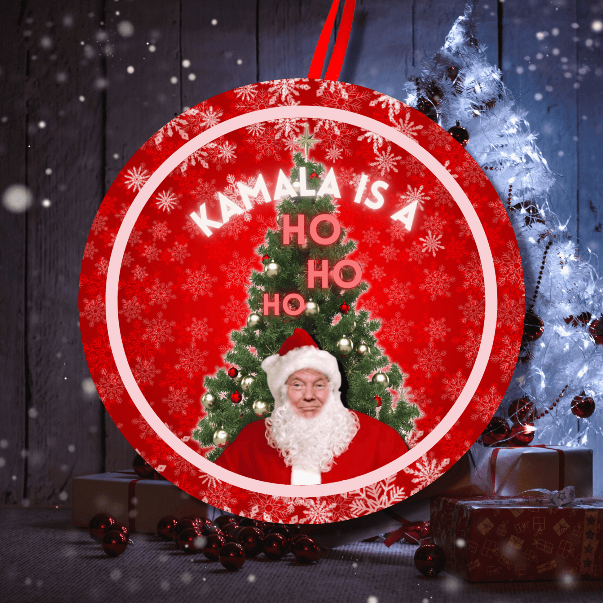 Funny Trump Kamala Is A Ho Christmas Holiday Ornament, Stocking Stuffer 7
